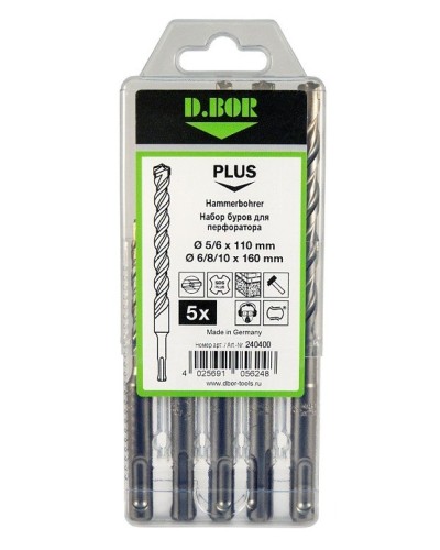 Набор буров SDS-plus V PLUS 5шт, 2-cutting (240400): Набор буров SDS-plus (5,6х110 мм; 6,8,10х160 мм) в Красноярске