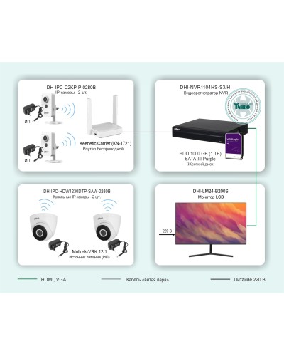 ТСН-029. Беспроводная система видеонаблюдения на основе IP-камер Dahua с использованием Wi-Fi технологии. Dahua в Красноярске