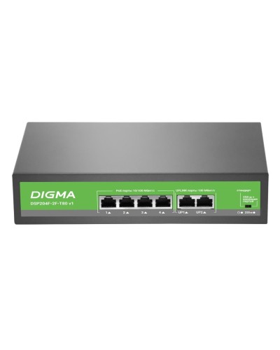 DSP204F-2F-T80 DSP204F-2F-T80 V1 (L2) 6х100Мбит/с 4PoE 4PoE+ 80W. Коммутатор с питанием по PoE. Digma в Красноярске