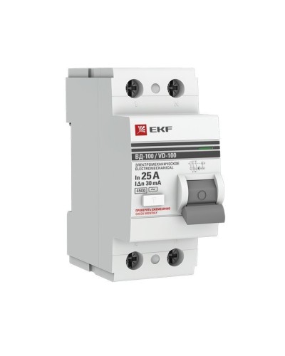 УЗО ВД-100 2P 25А 30мА тип AC эл-мех  PROxima (elcb-2-25-30-em-pro). Выключатель дифференциального тока (УЗО). EKF в Красноярске