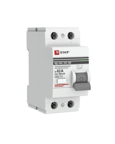 УЗО ВД-100 2P 63А 300мА тип AC эл-мех  PROxima (elcb-2-63-300-em-pro). Выключатель дифференциального тока (УЗО). EKF в Красноярске