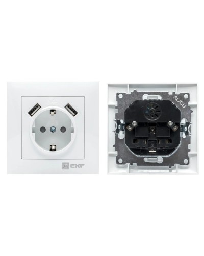 Валенсия розетка 1-местная с/з 16А (EWR16-028-10-2USB). Розетка 1-местная с/з 16А. EKF в Красноярске