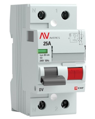 DV 2P 25А/ 30мА (AC)  AVERES (rccb-2-25-30-ac-av). Выключатели дифференциального тока (УЗО). EKF в Красноярске