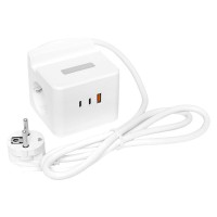 Удлинитель Куб 2 гнезда USB + 2Type C с быстрой зарядкой, подставкой под телефон и ночником 1,3 метра 1мм2. Удлинитель Куб. EKF