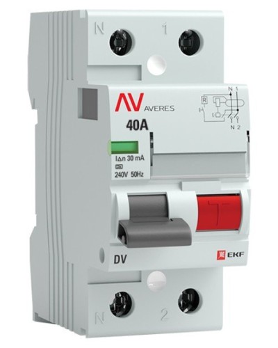 DV 2P 40А/ 30мА (AC)  AVERES (rccb-2-40-30-ac-av). Выключатели дифференциального тока (УЗО). EKF в Красноярске