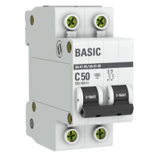 Автоматический выключатель 2P 50А (C) 4,5кА ВА 47-29 Basic (mcb4729-2-50C). Автоматический выключатель. EKF