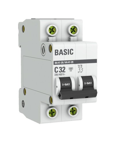 Автоматический выключатель 2P 32А (C) 4,5кА ВА 47-29 Basic (mcb4729-2-32C): Автоматический выключатель в Красноярске