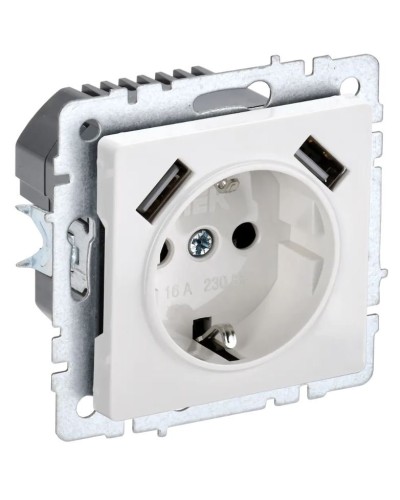 Розетка с з/к с USB A+A 2,1А РЮш10-1-БрБ белый BRITE (BR-R14-16-U21-D21-K01). Розетка с заземлением с защитными шторками, 2,1А. IEK в Красноярске