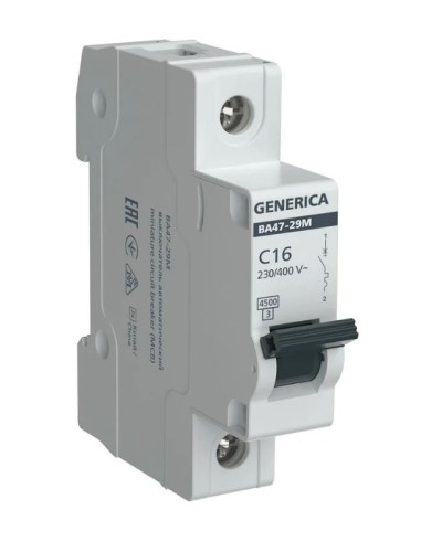 GENERICA ВА47-29М 1P C 16А 4,5кА (MVA21-1-016-C-G). Автоматический выключатель. IEK в Красноярске