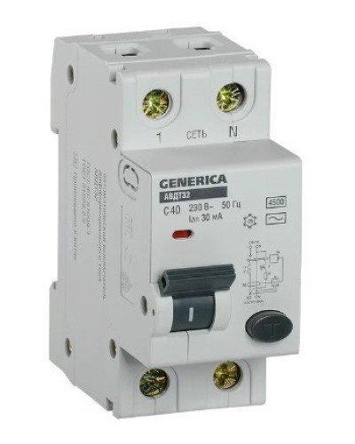 GENERICA АВДТ 32 C40 2Р 30мА (MAD25-5-040-C-30). Автоматический выключатель дифференциального тока. IEK в Красноярске