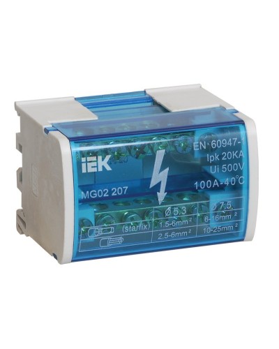 ШНК 2х7 L+PEN (YND10-2-07-100). Шина на DIN-рейку в корпусе (кросс-модуль). IEK в Красноярске