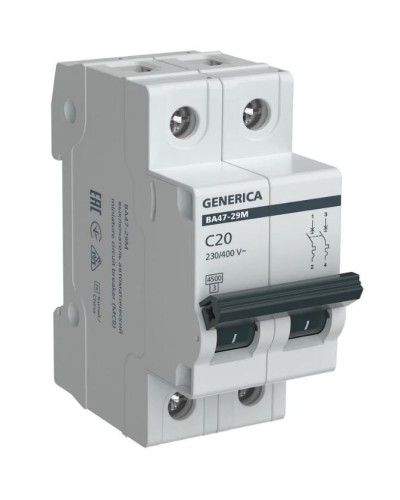 GENERICA ВА47-29М 2P C 20А 4,5кА (MVA21-2-020-C-G). Автоматический выключатель. IEK в Красноярске