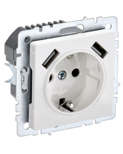 Розетка с з/к с USB A+A 3,1А РЮш10-2-БрБ белый BRITE (BR-R14-16-U21-D31-K01). Розетка с заземлением с защитными шторками, 3,1А. IEK в Красноярске