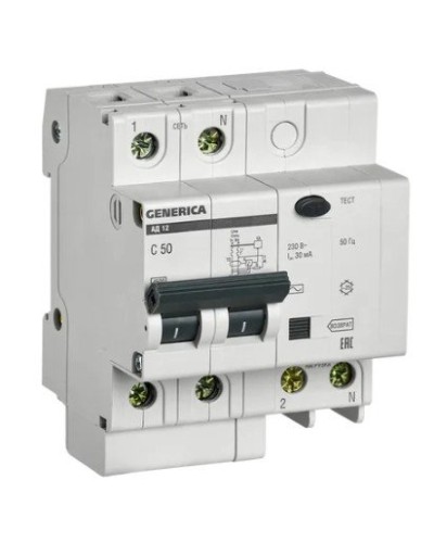 GENERICA АД12 2Р 50А 30мА (MAD15-2-050-C-030). Автоматический выключатель дифференциального тока. IEK в Красноярске