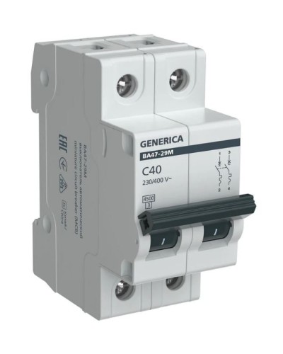 GENERICA ВА47-29М 2P C 40А 4,5кА (MVA21-2-040-C-G). Автоматический выключатель. IEK в Красноярске