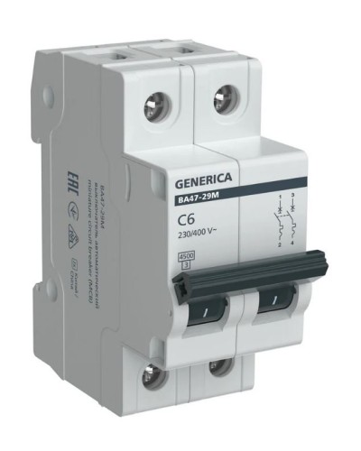 GENERICA ВА47-29М 2P C 6А 4,5кА (MVA21-2-006-C-G). Автоматический выключатель. IEK в Красноярске