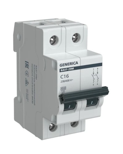 GENERICA ВА47-29М 2P C 16А 4,5кА (MVA21-2-016-C-G). Автоматический выключатель. IEK в Красноярске