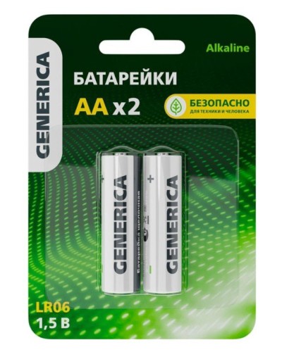 Батарейка Alkaline LR06/AA GENERICA (2 шт) (ABT-LR06-ST-L02-G). Батарейка щелочная. IEK в Красноярске