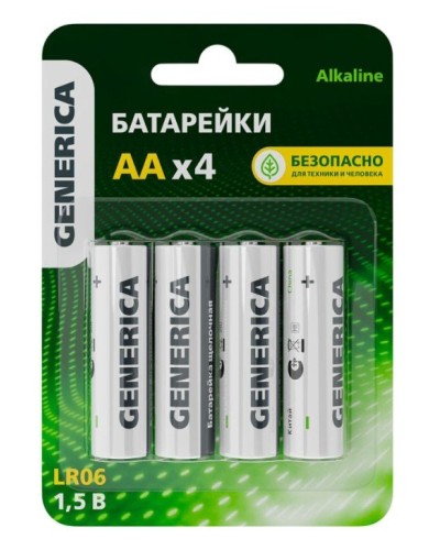 Батарейка Alkaline LR06/AA GENERICA (4 шт) (ABT-LR06-ST-L04-G). Батарейка щелочная. IEK в Красноярске