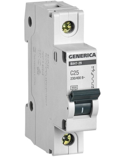 GENERICA ВА47-29 1P C 25А 4,5кА (MVA25-1-025-C). Автоматический выключатель. IEK в Красноярске