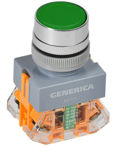 Кнопка D7-11T d=22мм зеленая GENERICA (BBT50-11T-3-21-K06-G). Кнопка управления с фиксацией. IEK в Красноярске