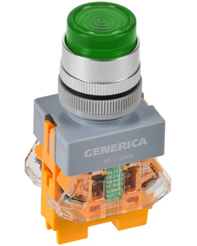 Кнопка D7-11DNZS d=22мм зеленая GENERICA (BBT50-11DNZS-3-11-K06-G). Кнопка управления с подсветкой и фиксацией. IEK в Красноярске