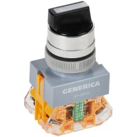 Переключатель D7-20X33 на 3 положения черный GENERICA (BSW50-20X33-3-22-3-K02-G). Переключатель с самовозвратом. IEK