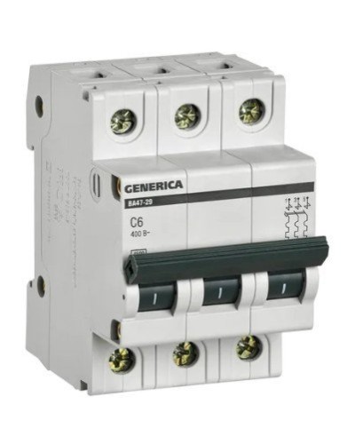 GENERICA ВА47-29 3P C 6А 4,5кА (MVA25-3-006-C). Автоматический выключатель. IEK в Красноярске