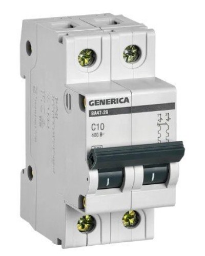 GENERICA ВА47-29 2P C 10А 4,5кА (MVA25-2-010-C). Автоматический выключатель. IEK в Красноярске