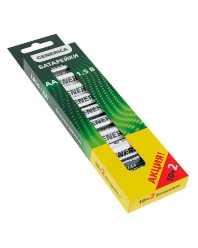 Батарейка Alkaline LR06/AA GENERICA (12 шт) ПРОМО (ABT-LR06-ST-B12-G). Батарейка щелочная. IEK в Красноярске