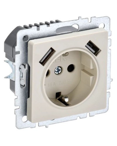 Розетка с з/к с USB A+A 2,1А РЮш10-1-БрКр бежевый BRITE (BR-R14-16-U21-D21-K10). Розетка с заземлением с защитными шторками, 2,1А. IEK в Красноярске