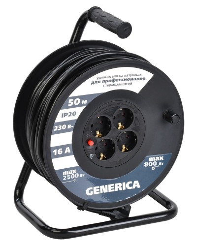 УК50 4 места 2P+PE, 50м GENERICA (WKP20-16-04-50-G). Удлинитель на катушке с термозащитой, 3х1,5кв.мм. IEK в Красноярске