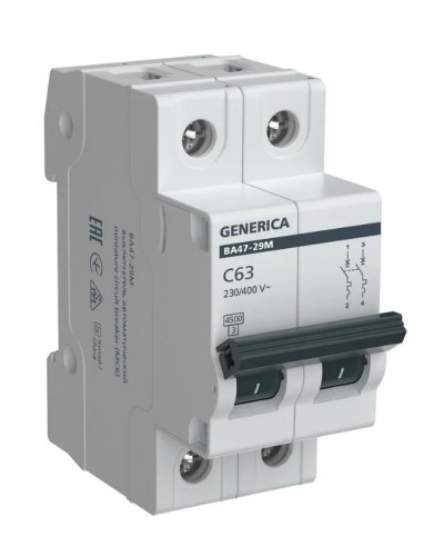 GENERICA ВА47-29М 2P C 63А 4,5кА (MVA21-2-063-C-G). Автоматический выключатель. IEK в Красноярске