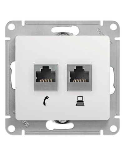 Glossa розетка RJ11+RJ45, 2-местная, кат. 5Е, скрытой установки, механизм, белый (GSL000185). Розетка компьютерная + телефонная. Systeme Electric в Красноярске