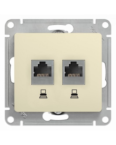 Glossa розетка RJ45+RJ45 2-местная, кат. 5Е, скрытой установки, механизм, бежевый (GSL000285KK). Розетка компьютерная. Systeme Electric в Красноярске