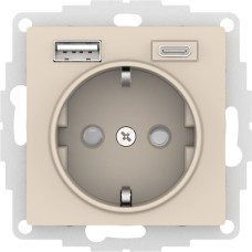 AtlasDesign розетка 1-местная с 2 USB A+C, скрытой установки, механизм, бежевый (ATN000232). Розетка с USB. Systeme Electric
