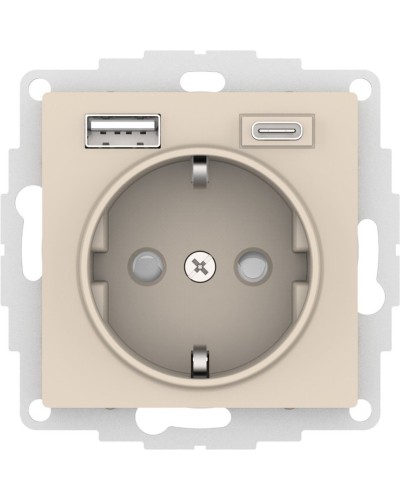 AtlasDesign розетка 1-местная с 2 USB A+C, скрытой установки, механизм, бежевый (ATN000232). Розетка с USB. Systeme Electric в Красноярске