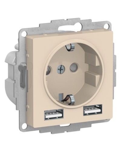 AtlasDesign розетка 1-местная с 2 USB A+A, скрытой установки, механизм, бежевый (ATN000230). Розетка с USB. Systeme Electric в Красноярске