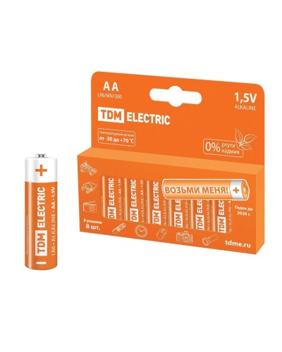 LR6 AA Alkaline 1,5V PAK-8 TDM (SQ1702-0009). Элемент питания. TDM ЕLECTRIC в Красноярске