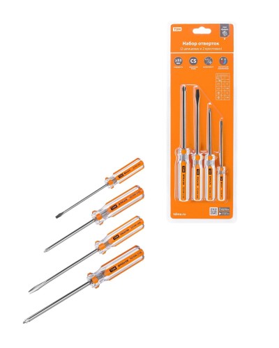 Набор отверток 4шт.: SL3x75, SL5х100, PH1х75, PH2х100, блистер, CS Гранит TDM (SQ1013-0101). Набор отверток. TDM ЕLECTRIC в Красноярске