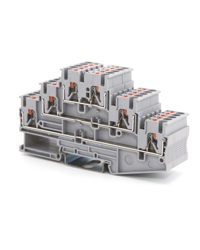 Клемма трехуровневая, зажим push-in, 2.5 кв.мм, серая (VPR-2.5-3L-GY). Клемма проходная, 6 точки подключения. ДКС в Красноярске