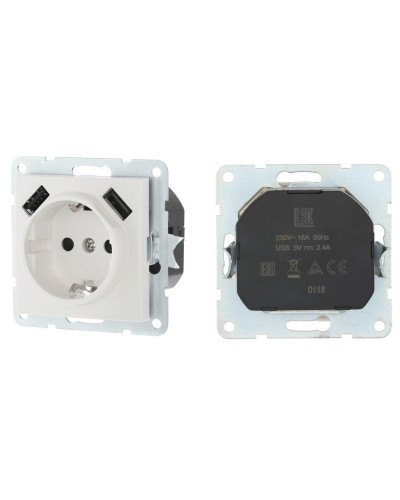 Розетка с з/к + 2xUSB разъема, 2А, белый LK60 (868004-1). Розетка. Экопласт в Красноярске