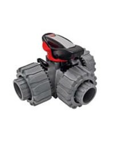 Ecoplast Кран шаровой трехходовой ПВХ D25 (уплотнение TPV, остальное EPDM) с муфтовым окончанием (49448). Кран шаровой, с муфтовым окончанием. Экопласт в Красноярске