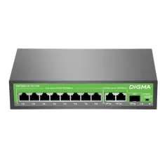 DSP208G-2G-1S-T120 (L2) 10х1Гбит/с 1SFP 8PoE 8PoE+ 120W. Коммутатор с питанием по PoE. Digma