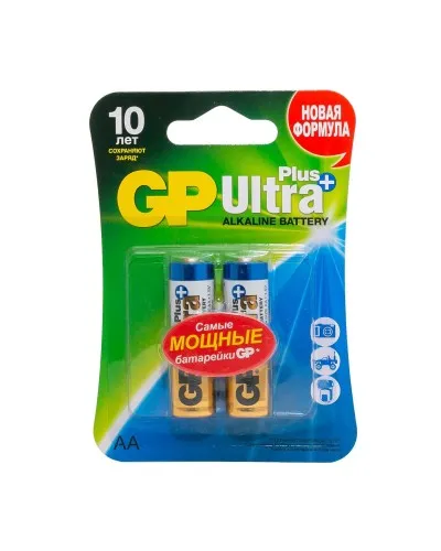 GP Ultra Plus Alkaline 15A AA (GP 15AUP-2CR2), упак. 2 шт. БЛИСТЕР. Алкалиновые батарейки. GP Batteries в Красноярске