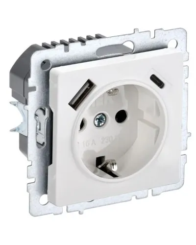Розетка с з/к с USB A+C 18Вт РЮш11-1-БрБ белый BRITE (BR-R14-16-U22-018-K01). Розетка с заземлением с защитными шторками, 18Вт. IEK в Красноярске