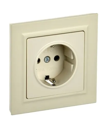 Розетка с з/к РСР14-1-0-БрКр бежевый BRITE (BR-R14-16-K10-F). Розетка с заземлением с защитными шторками в сборе. IEK в Красноярске