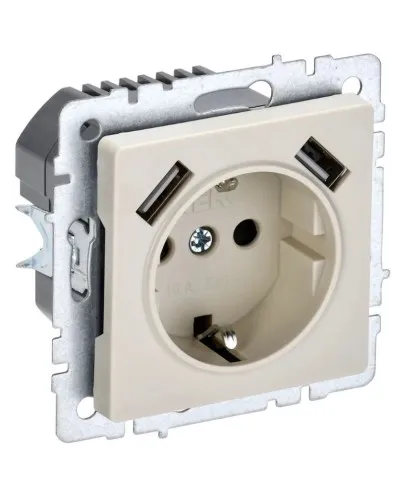 Розетка с з/к с USB A+A 3,1А РЮш10-2-БрКр бежевый BRITE (BR-R14-16-U21-D31-K10). Розетка с заземлением с защитными шторками, 3,1А. IEK в Красноярске