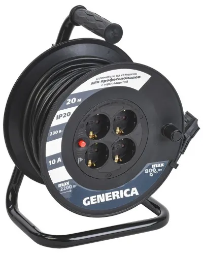 УК20 4 места 2P+PE, 20м GENERICA (WKP10-10-04-20-G). Удлинитель на катушке с термозащитой, 3х1,0кв.мм. IEK в Красноярске
