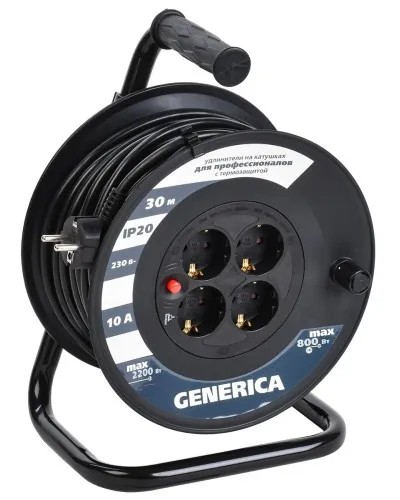 УК30 4 места 2P+PE, 30м GENERICA (WKP10-10-04-30-G). Удлинитель на катушке с термозащитой, 3х1,0кв.мм. IEK в Красноярске